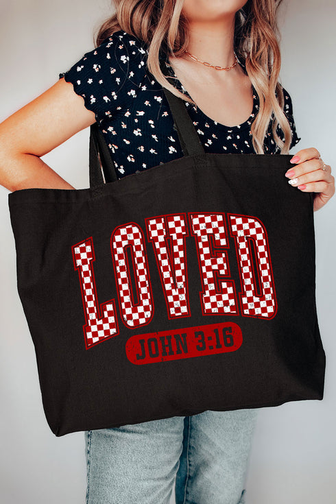 Checkered Loved Canvas Jumbo Tote