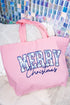 Chinoiserie Blue Merry Christmas Canvas Jumbo Tote