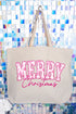 Chinoiserie Pink Merry Christmas Canvas Jumbo Tote