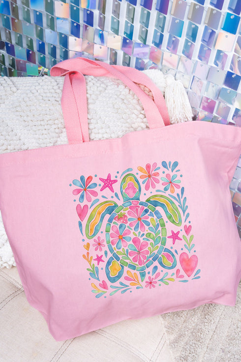Colorful Sea Turtle Canvas Jumbo Tote