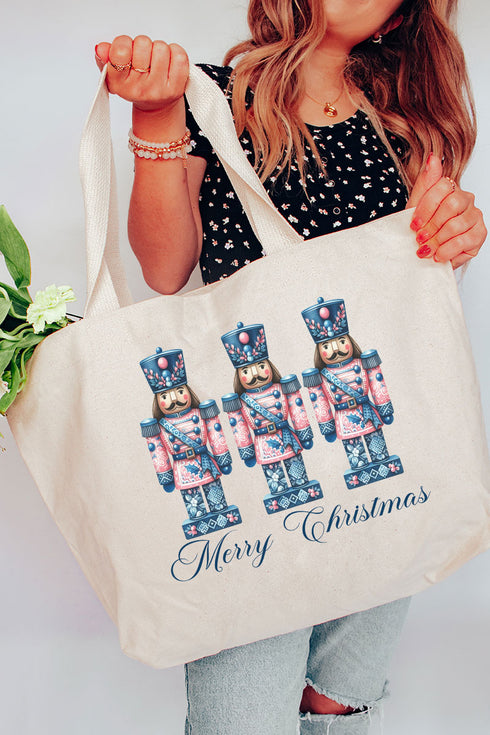 Cracker Chinoiserie Merry Christmas Canvas Jumbo Tote