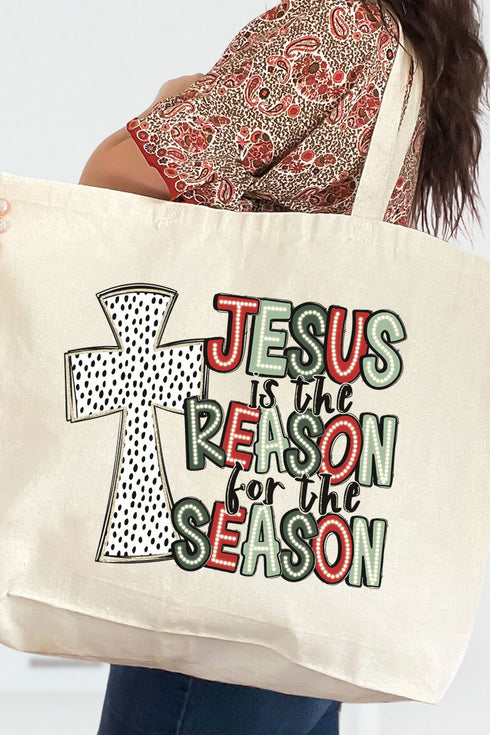 Cross Jesus Is The Reason For The Season Canvas Jumbo Tote
