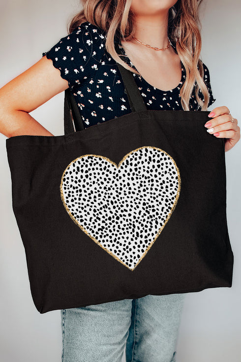 Dalmatian Dot Heart Canvas Jumbo Tote