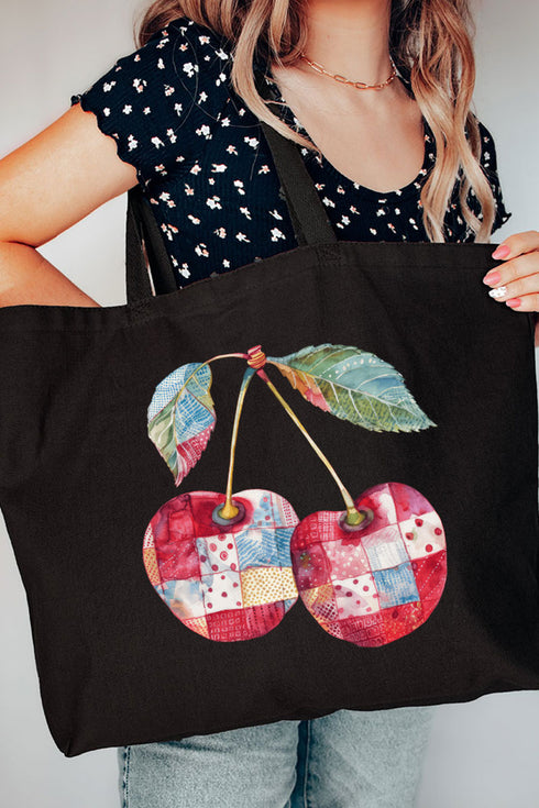 Faux Patchwork Cherries Canvas Jumbo Tote