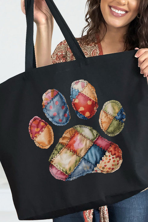 Faux Patchwork Paw Canvas Jumbo Tote