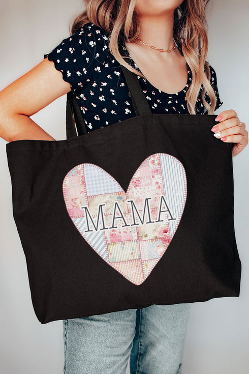 Faux Patchwork Quilt Mama Heart Canvas Jumbo Tote