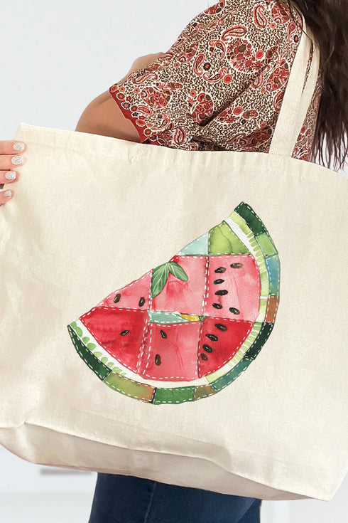 Faux Patchwork Watermelon Canvas Jumbo Tote