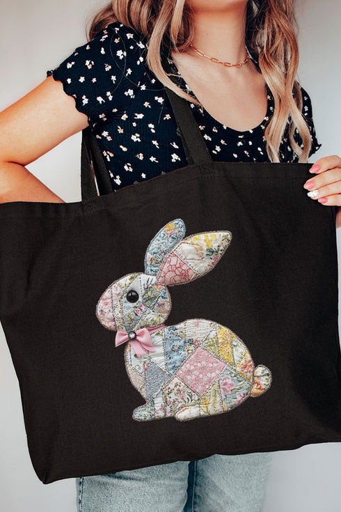 Faux Quilted Bunny Canvas Jumbo Tote