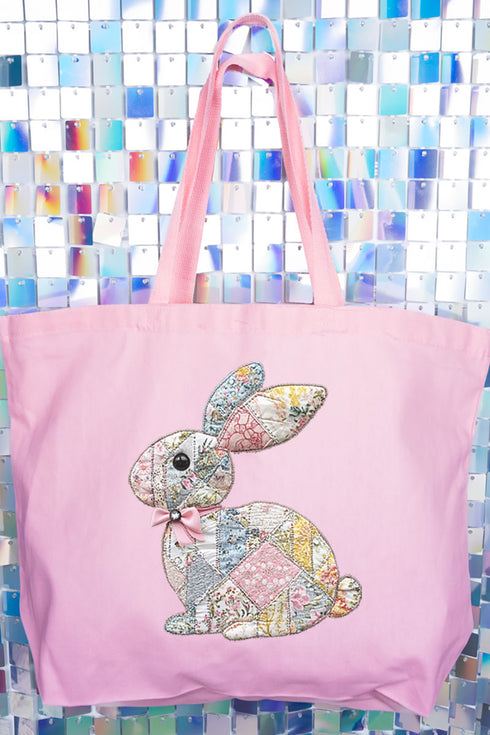 Faux Quilted Bunny Canvas Jumbo Tote