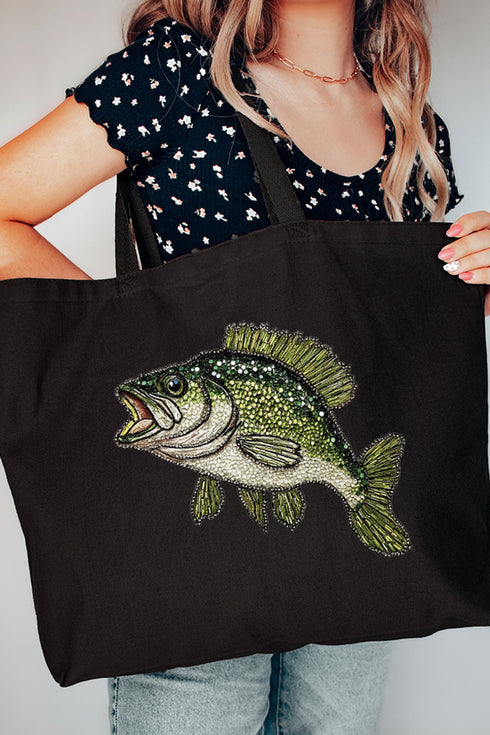 Faux Rhinestone Bass Canvas Jumbo Tote