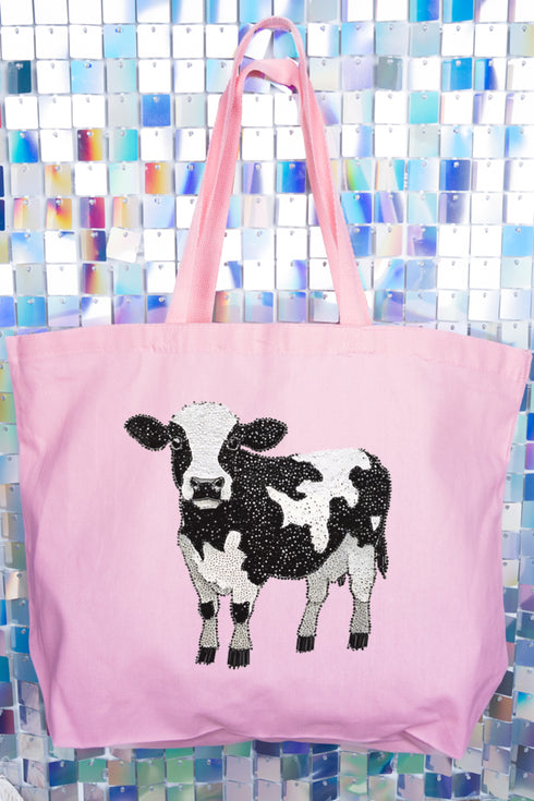 Faux Rhinestone Cow Canvas Jumbo Tote