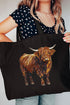 Highland Cow Faux Rhinestone Canvas Jumbo Tote