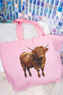 Highland Cow Faux Rhinestone Canvas Jumbo Tote