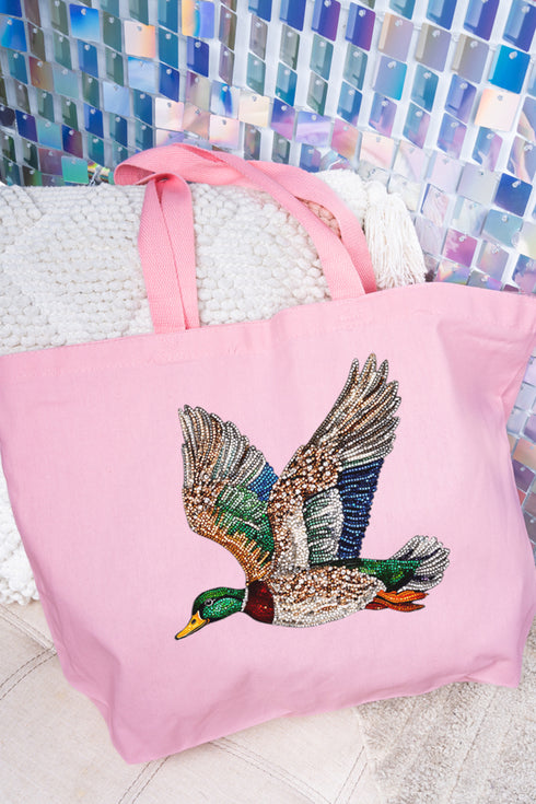 Faux Rhinestone Mallard Canvas Jumbo Tote