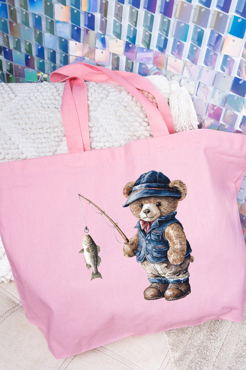 Fishing Beary Good Canvas Jumbo Tote