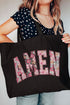 Floral Faux Embroidery Amen Canvas Jumbo Tote