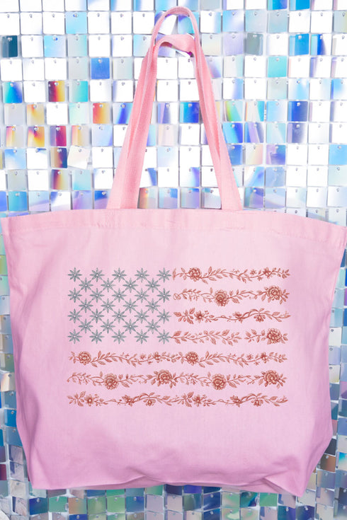 Floral United States Flag Canvas Jumbo Tote