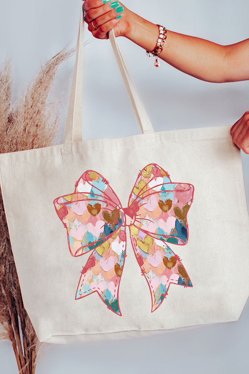 Glitzy Heart Coquette Canvas Jumbo Tote