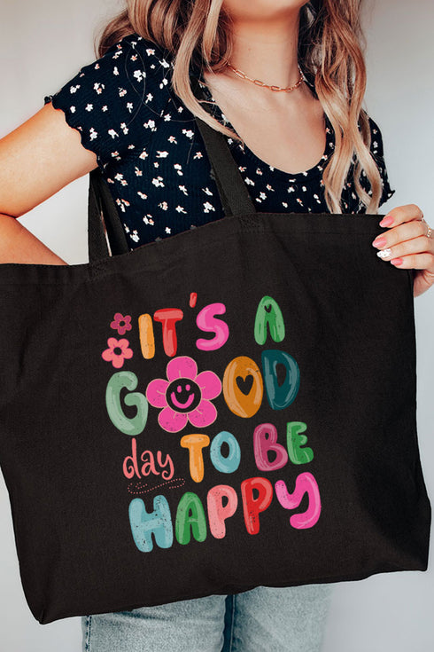 Good Day To Be Happy Canvas Jumbo Tote