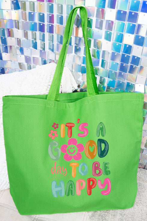 Good Day To Be Happy Canvas Jumbo Tote