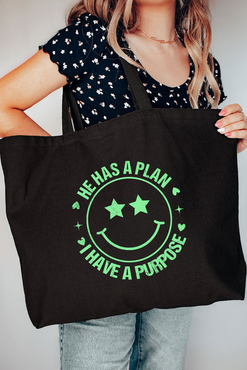 Green Happy He Has A Plan Canvas Jumbo Tote