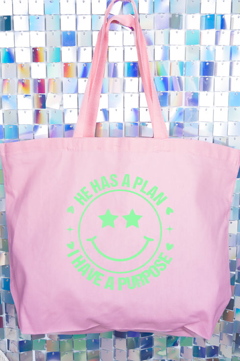 Green Happy He Has A Plan Canvas Jumbo Tote