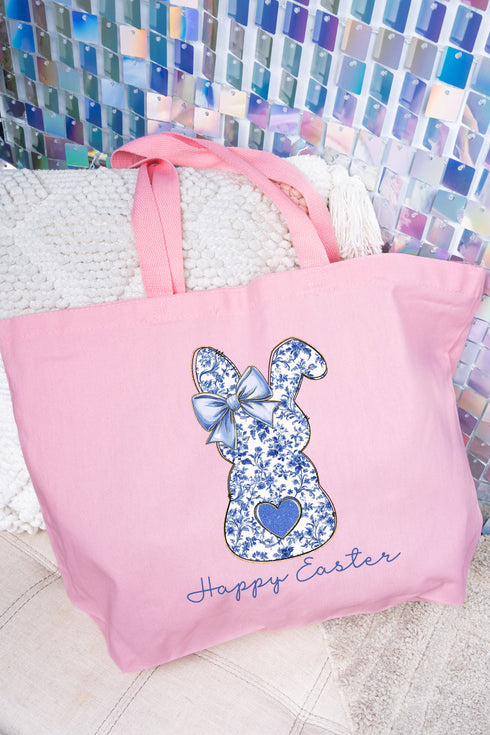 Happy Easter Chinoiserie Bunny Canvas Jumbo Tote