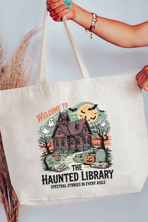 Haunted Library Canvas Jumbo Tote