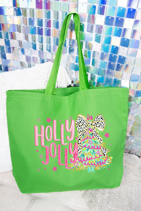 Holly Jolly Christmas Tree Canvas Jumbo Tote