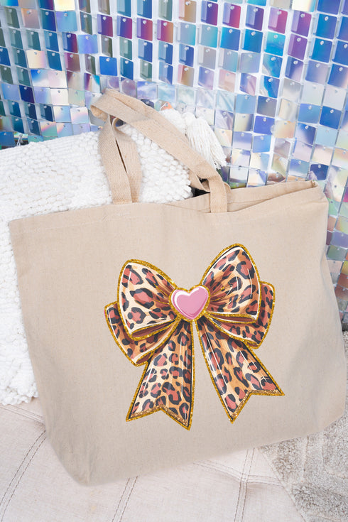 Leopard Love Bow Canvas Jumbo Tote
