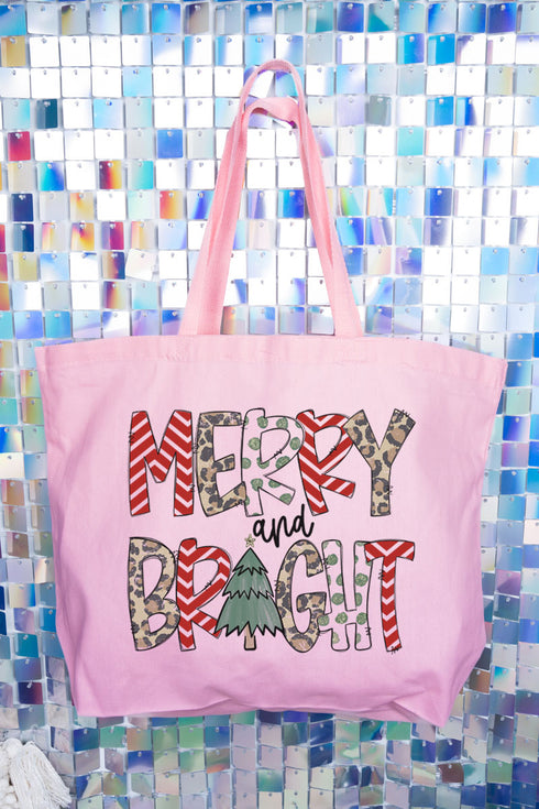 Leopard Merry And Bright Canvas Jumbo Tote