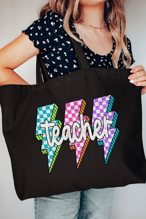 Neon Lightning Teacher Canvas Jumbo Tote