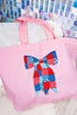 Patchwork Patriotic Bow Canvas Jumbo Tote