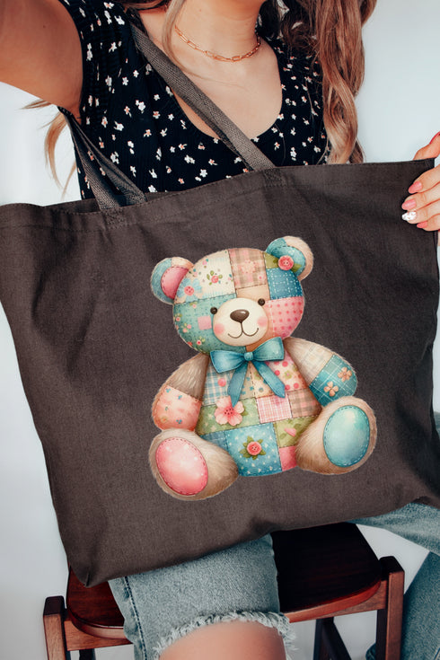 Patchwork Teddy Bear Canvas Jumbo Tote