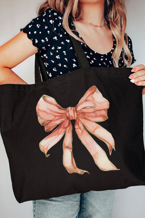 Peach Watercolor Bow Canvas Jumbo Tote