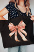Peach Watercolor Bow Canvas Jumbo Tote