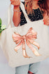 Peach Watercolor Bow Canvas Jumbo Tote