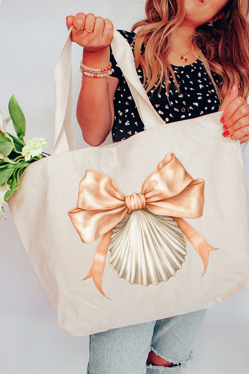 Peachy Seashell Canvas Jumbo Tote
