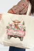 Pink Highland Cow Christmas Canvas Jumbo Tote