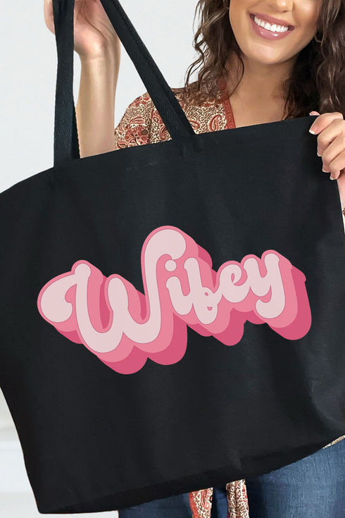 Pink Retro Wifey Canvas Jumbo Tote
