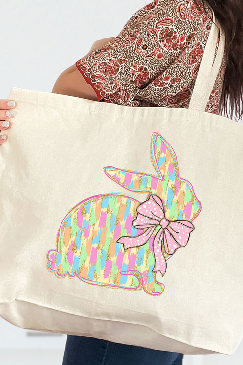 Preppy Brushed Bunny Canvas Jumbo Tote