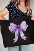 Purple Watercolor Bow Canvas Jumbo Tote