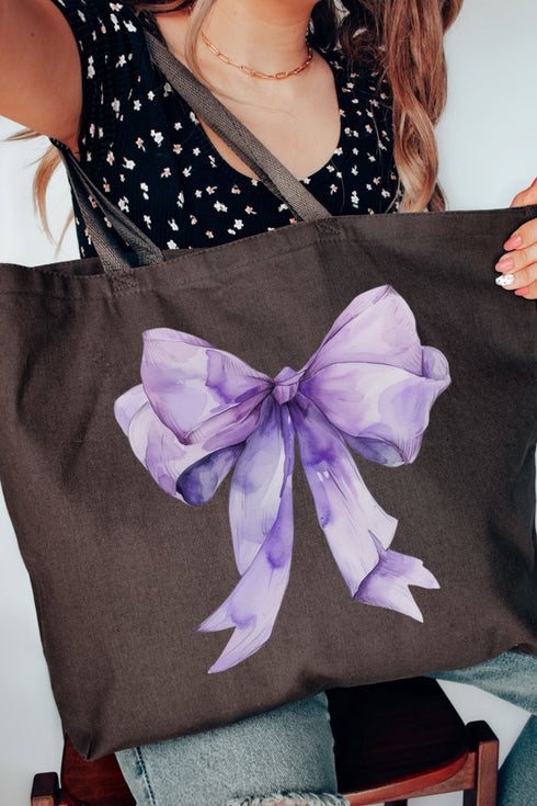 Purple Watercolor Bow Canvas Jumbo Tote