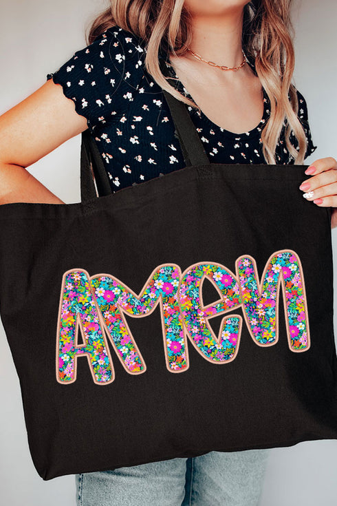 Radiant Amen Floral Canvas Jumbo Tote