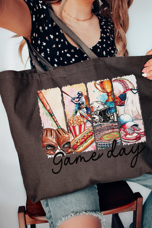 Retro Baseball Game Day Canvas Jumbo Tote