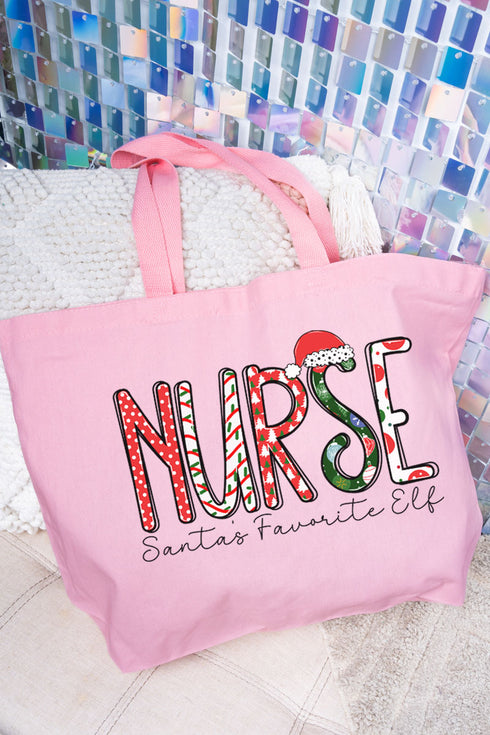 Santa's Favorite Elf Nurse Canvas Jumbo Tote