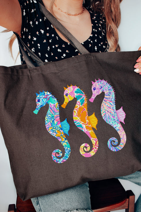 Seahorse Sisters Vibes Canvas Jumbo Tote