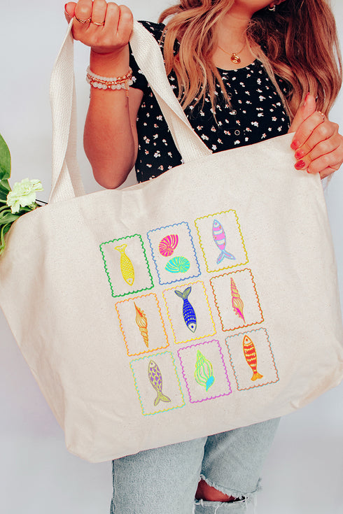 Sea Life Stamps Canvas Jumbo Tote