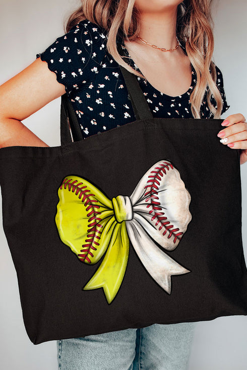 Softball & Baseball Stitches Coquette Canvas Jumbo Tote