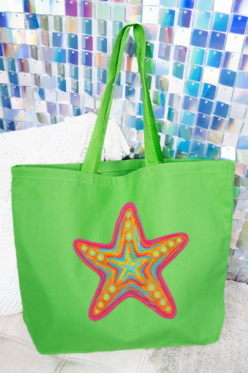Sparkling Starfish Vibes Canvas Jumbo Tote